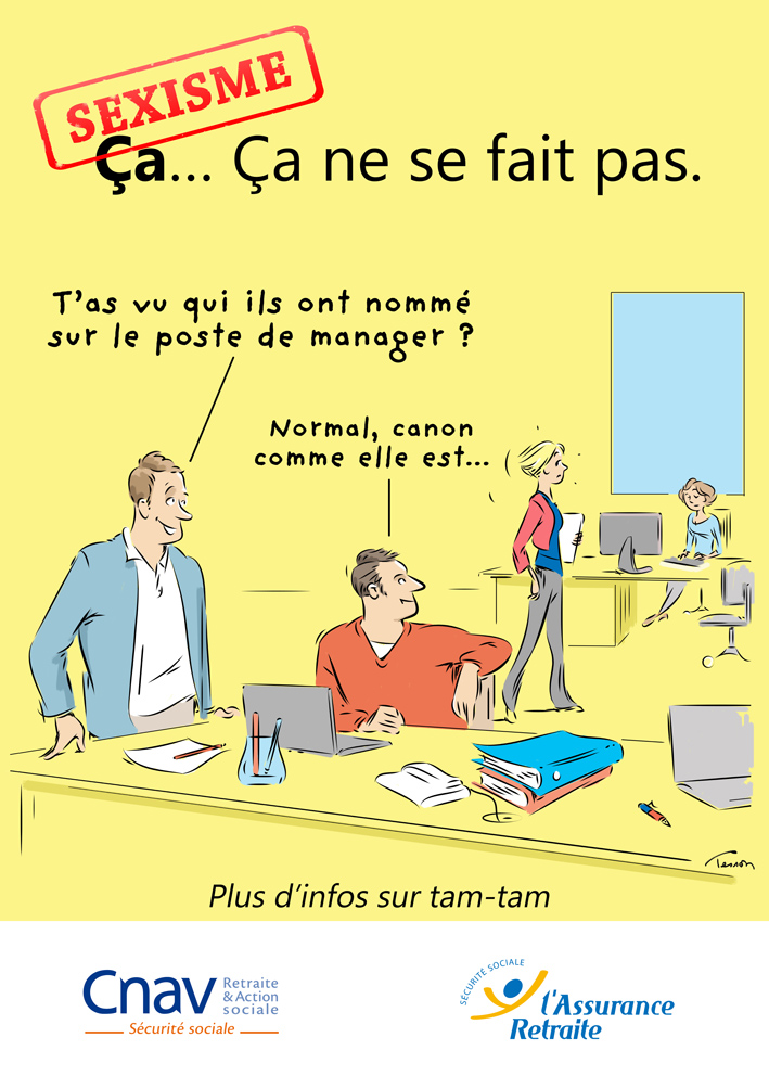 Dessin sur le sexisme au travail. Illustration sexisme en entreprise.