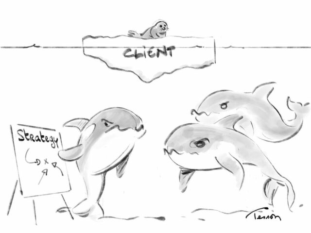 stratégie commerciale client dessin humoristique