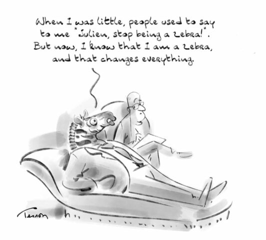 Zebra in the workplace, cartoon