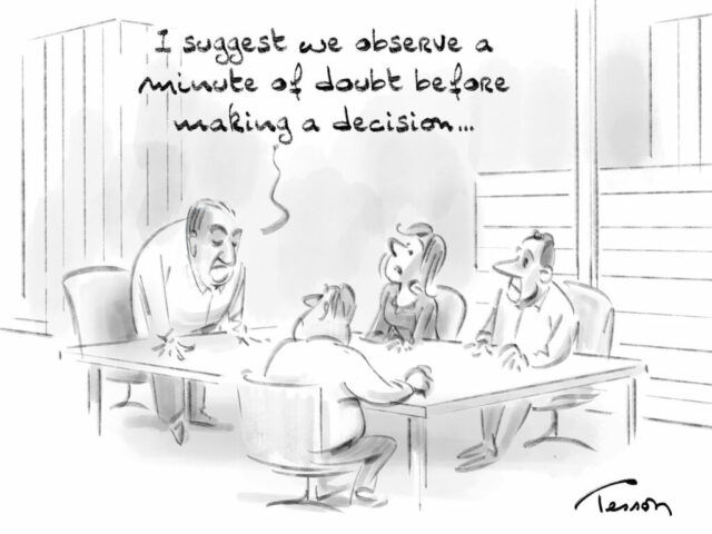 Decision management editorial cartoon