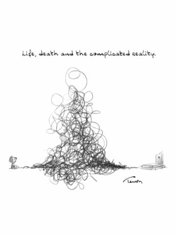 La vie, la mort, dessin humoristique